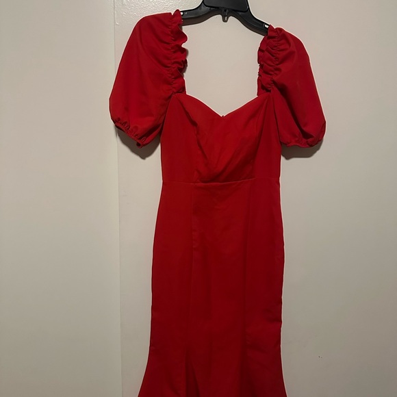 Trendyol Red Midi Dress with Puff Sleeves - Picture 3 of 16